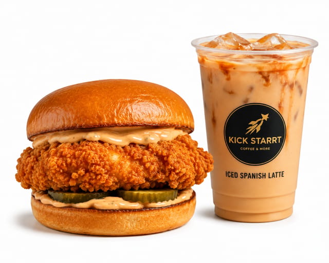 Chicken Crispy Sandwich + Iced Spanish Latte.