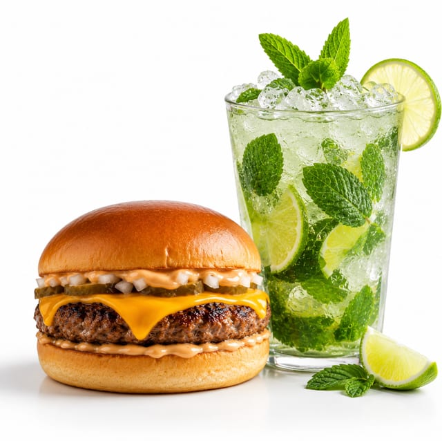 Cheese Burger + Mint Mojito.
