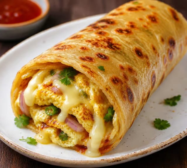 Crispy golden egg paratha breakfast flatbread