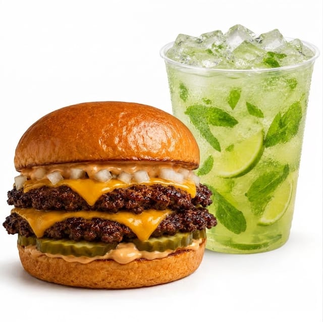 Dirty Smash Burger + Mint Mojito Refresher