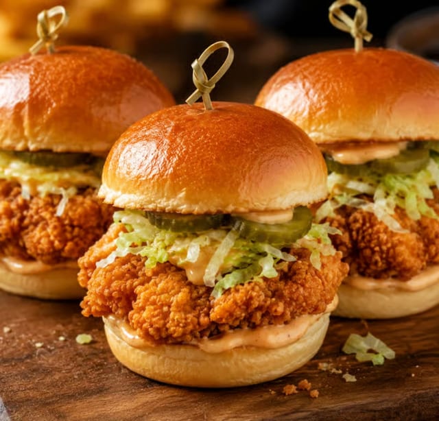 4 piece crispy chicken sliders on brioche buns