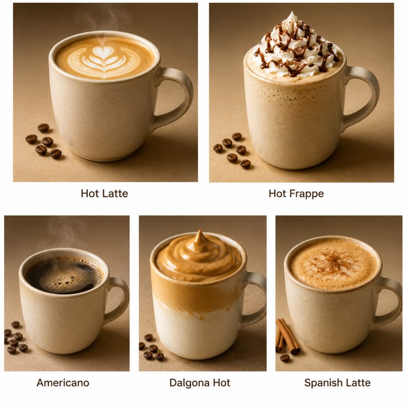 Steaming hot latte with intricate latte art in a ceramic mug, surrounded by coffee beans.
